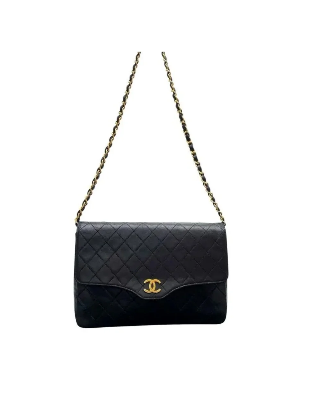 Chanel Quilted Lambskin CC Logo Chain Shoulder Bag Black